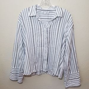 Elizabeth and James Oversized Striped Collared Button Down Cotton Top